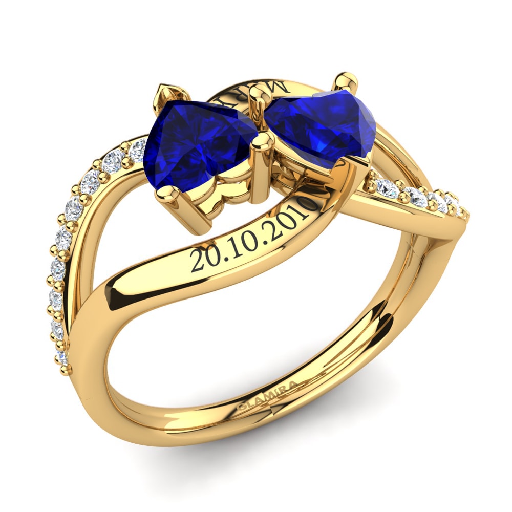 Ký tự & Chữ cái Nhẫn Đôi Semasia Vàng 585 Đá Sapphire (Đá nhân tạo)