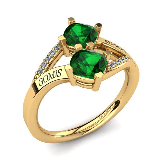 Anillo Seneca Oro Amarillo 585 & Emerald (Lab Created) & Diamante