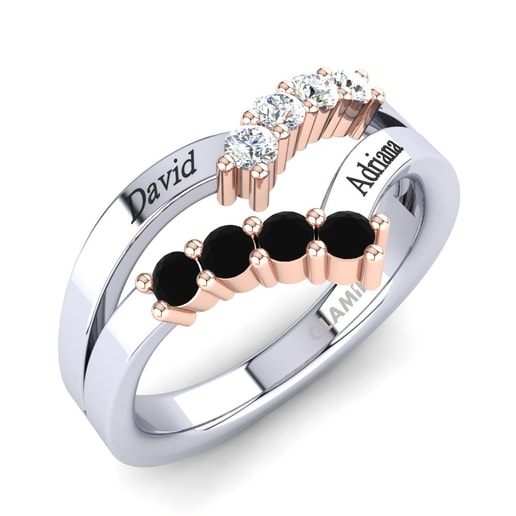 Ring Tonyetta 585 White & Rose Gold & Black Diamond & Swarovski Crystal