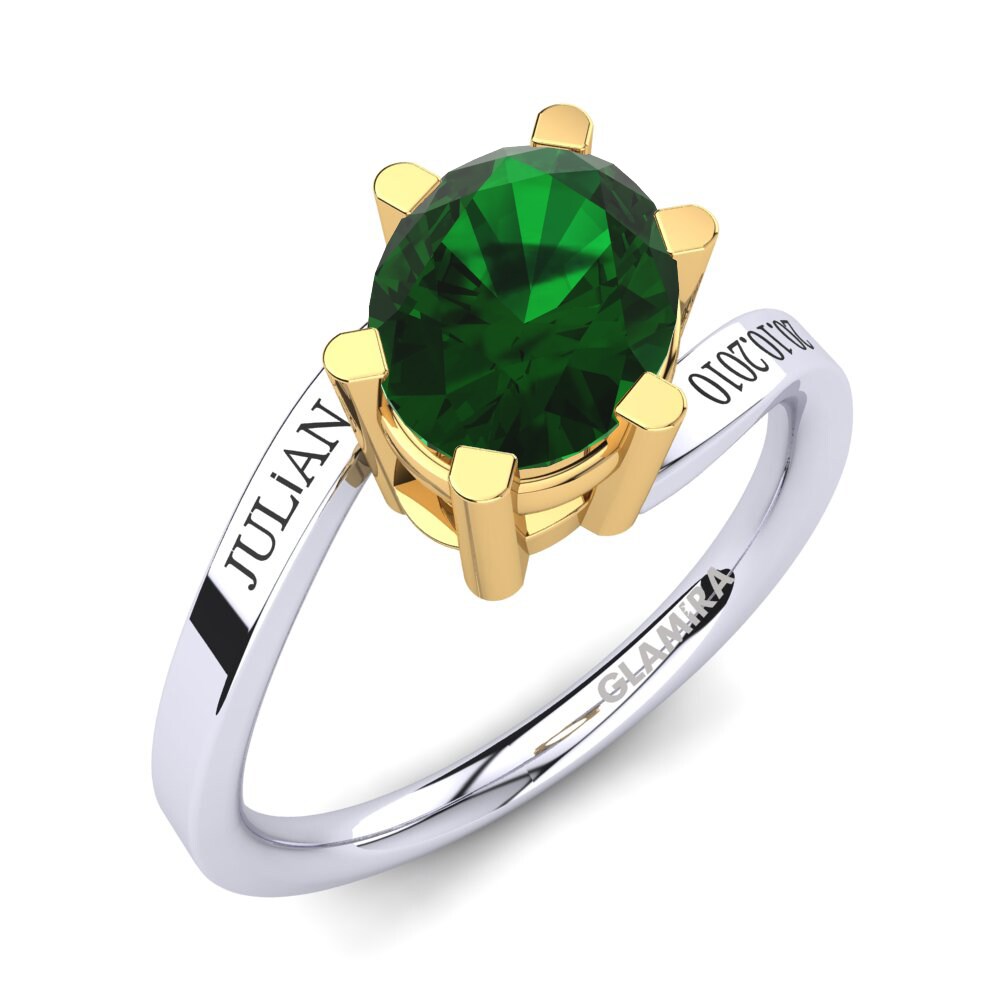 Ký tự & Chữ cái Nhẫn Đôi Urwine Vàng Trắng-Vàng 585 Đá Emerald (Đá nhân tạo)