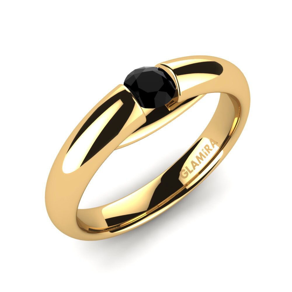 張力 黑色藍寶石 14k 黃色K金 訂婚戒指 Ursula 0.25crt