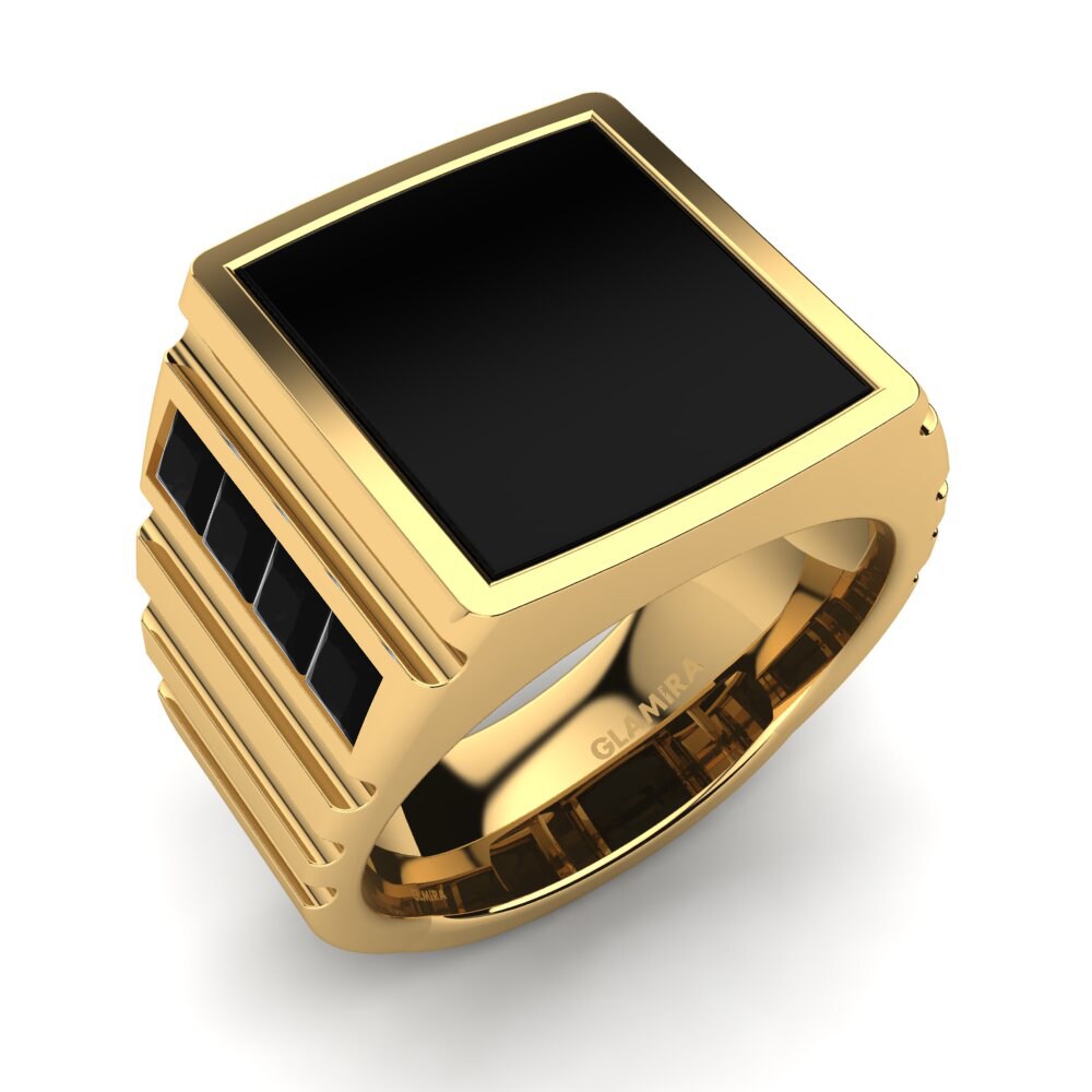 18ct Yellow Gold Black Sapphire Men's Ring Rodas