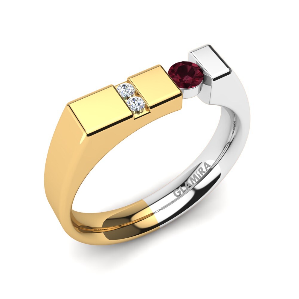 9ct Yellow / White Gold Garnet Men's Ring Balconi
