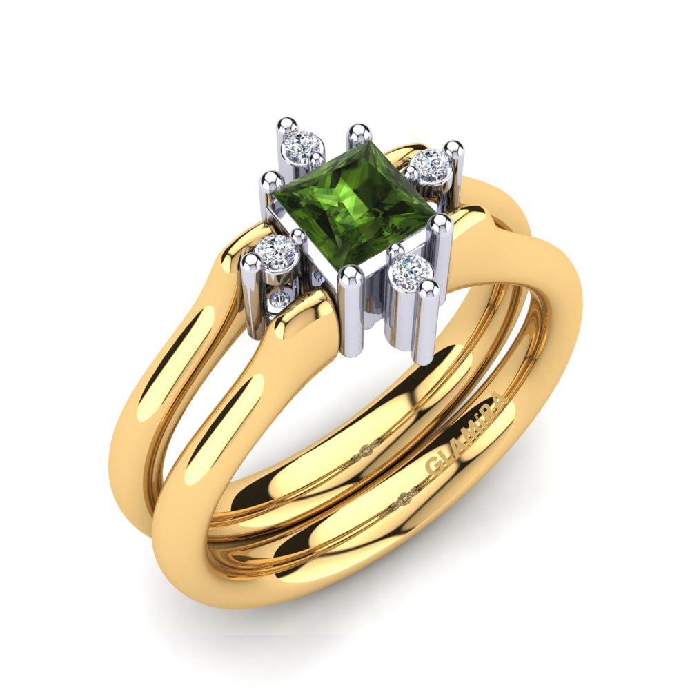 9ct Yellow & White Gold Green Tourmaline Ring Sakhalin