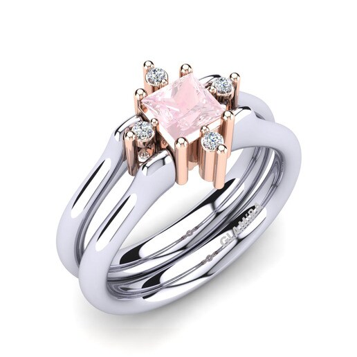 Anillo Sakhalin Oro Blanco & Rosa 585 & Cuarzo rosa & Cristal de Swarovski