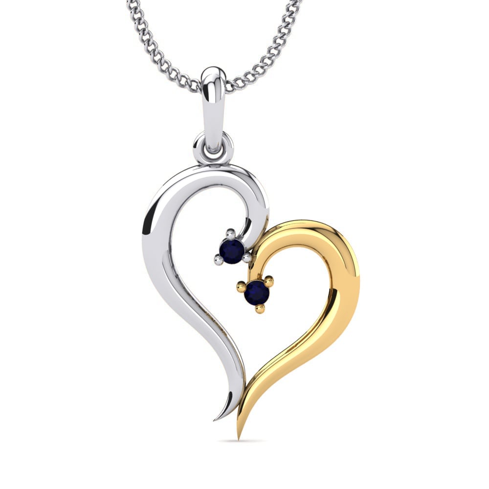 Vàng Trắng-Vàng 9K Đá Sapphire Mặt dây chuyền nữ Sidania