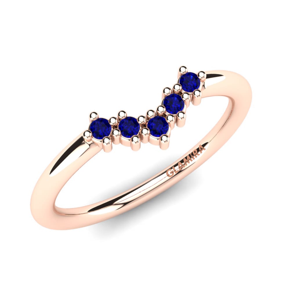 14k Oro Rosa Circonita Azul Oscuro Anillo Sotiria