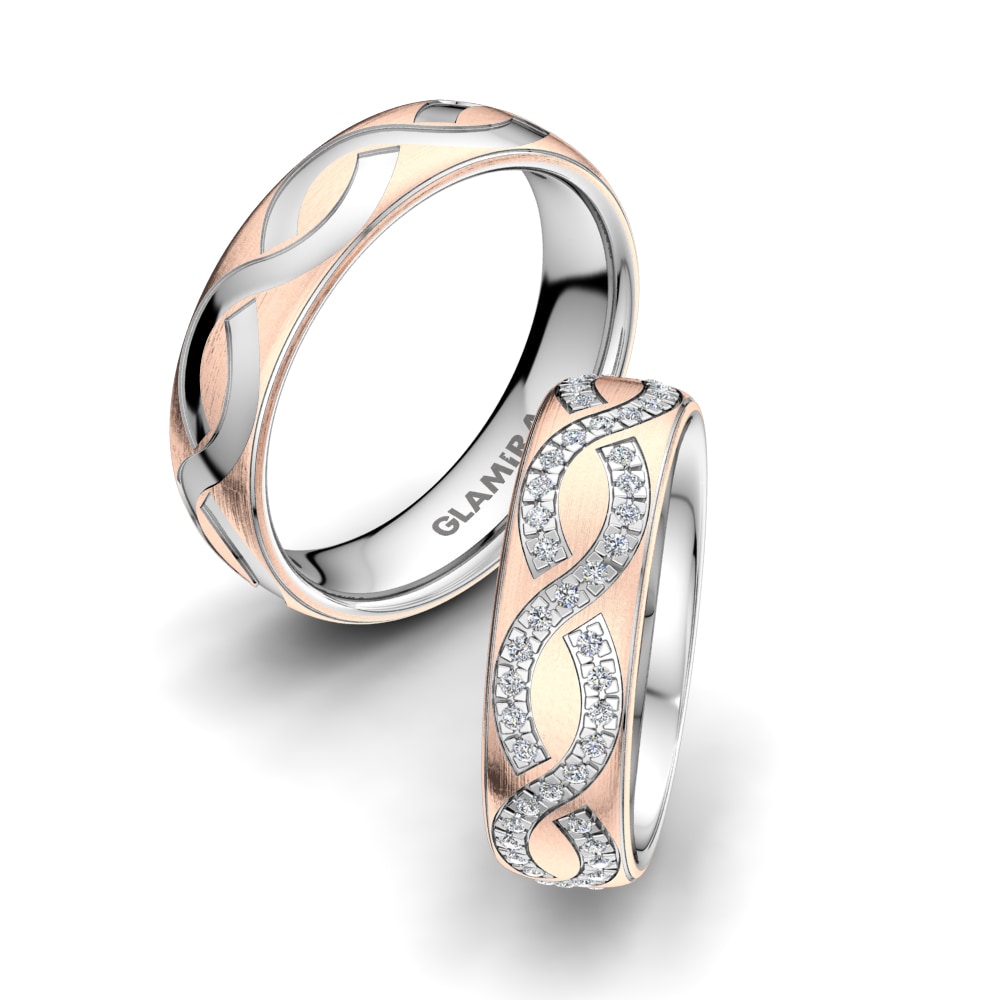 Or Rose& Blanc 18k Zircone Bague de Mariage Bright Maze 6 mm