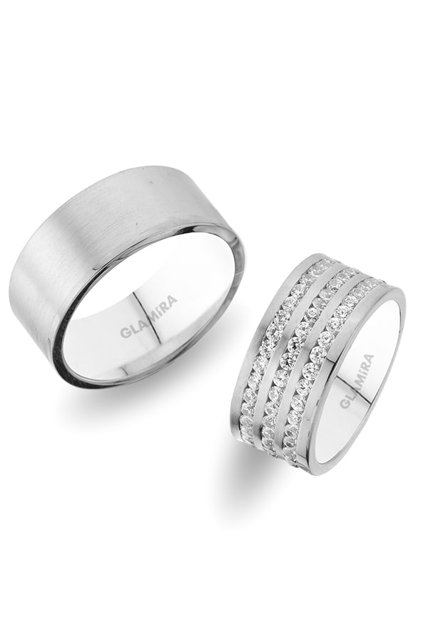 9k White Gold Wedding Ring Universe Trio