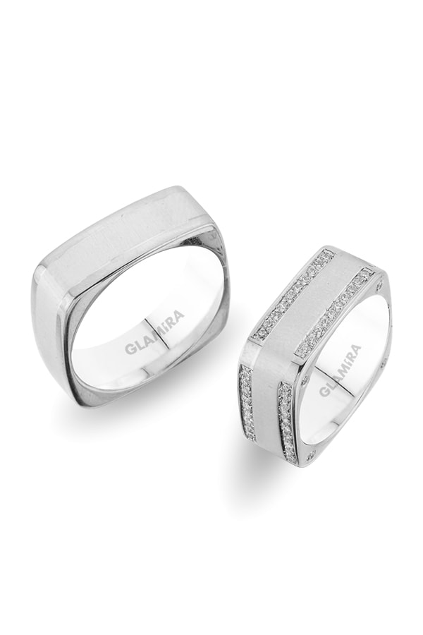 Ouro Branco 9K Anel de Casamento Sensual Square