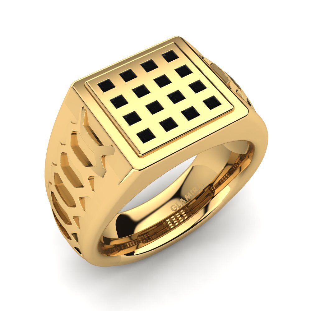 18ct Yellow Gold Black Sapphire Men's Ring Timo