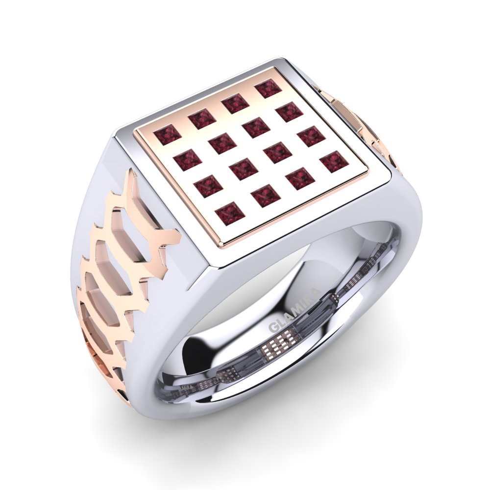14ct White & Rose Gold Garnet Men's Ring Timo