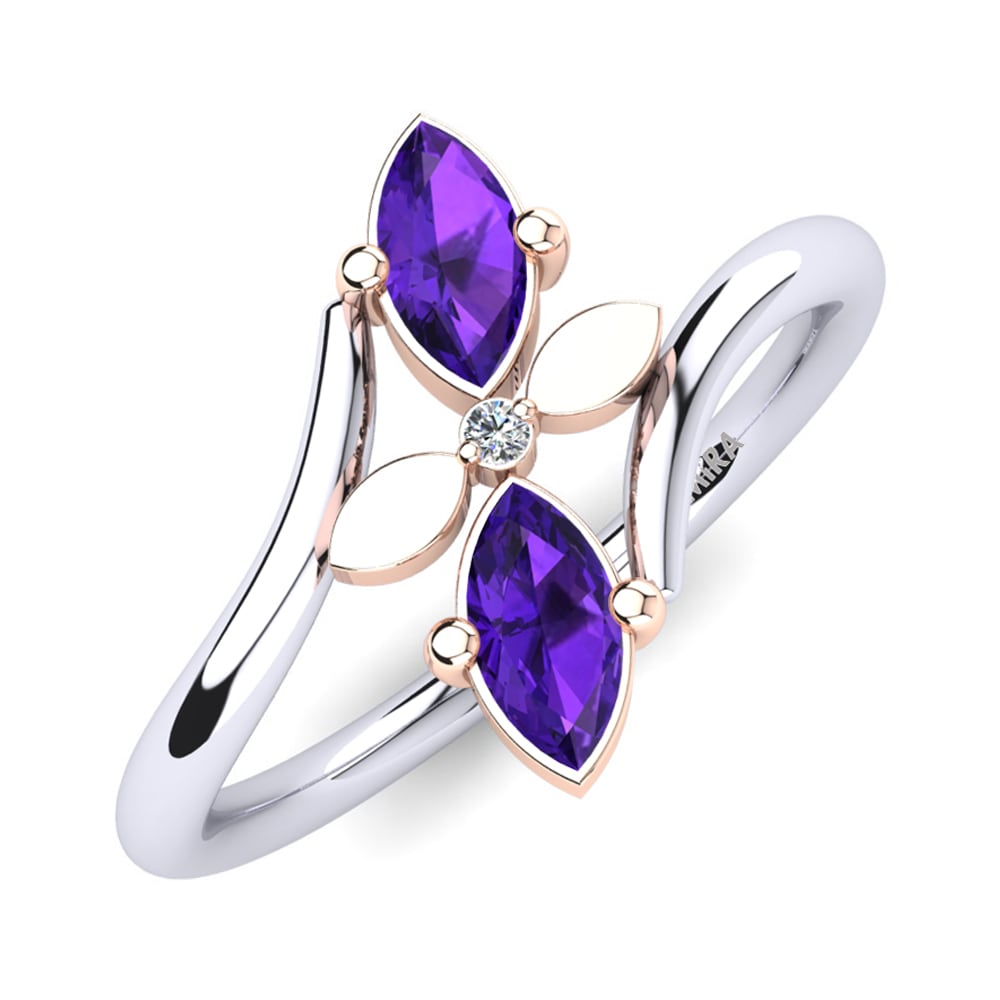 9ct White & Rose Gold Amethyst Ring Tinka