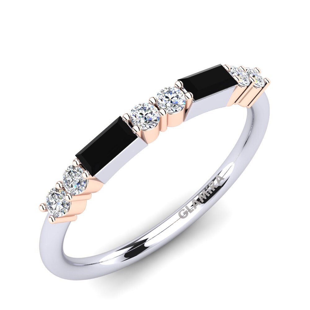 Or Blanc & Rose14k Onyx Noir Bague Tortilla