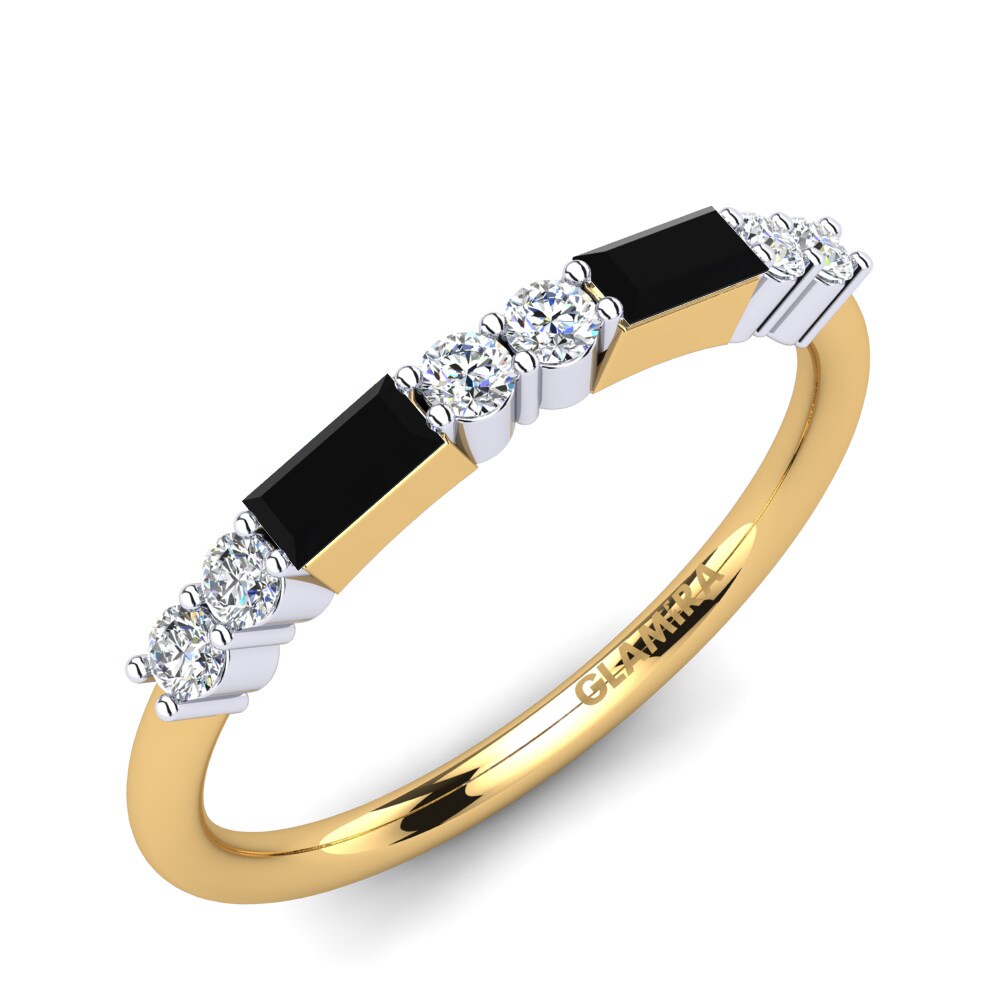 Or Jaune & Blanc 14k Onyx Noir Bague Tortilla