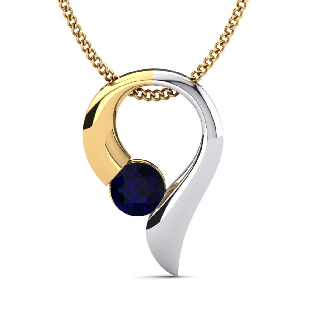 14k Oro Amarillo & Blanco Circonita Azul Oscuro Collar de Mujer Turtle