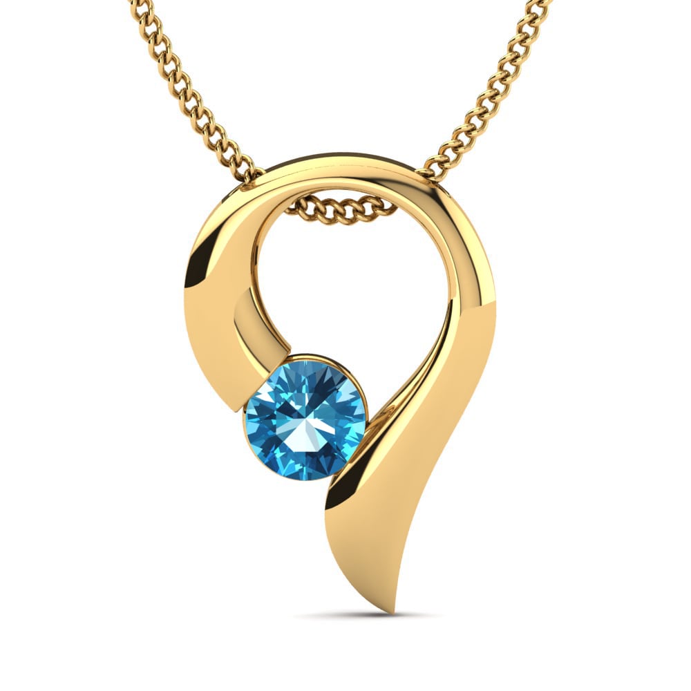 Design Solitaire Necklaces Turtle 585 Yellow Gold Blue Topaz