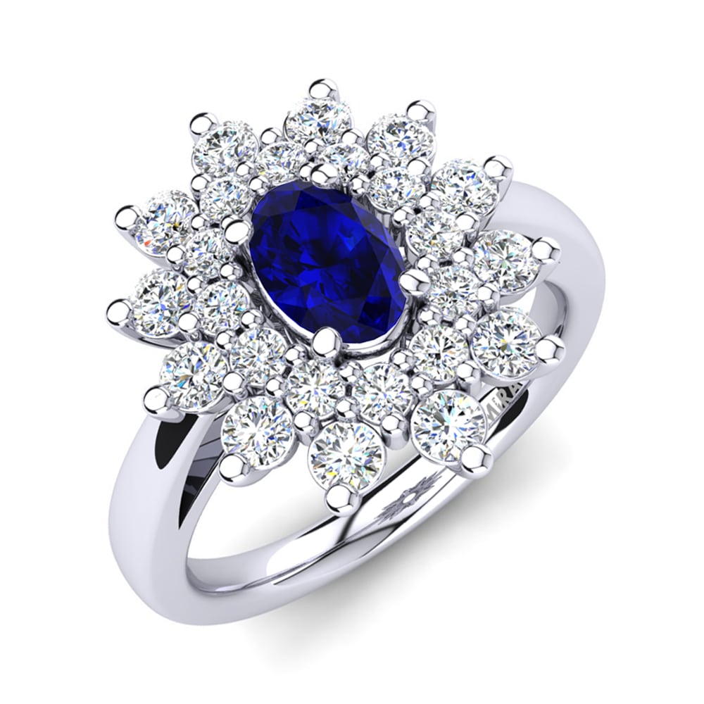 Bague De Fiançailles Argent 925 Avec Saphir Et Diamant De Laboratoire – Taille Personnalisable