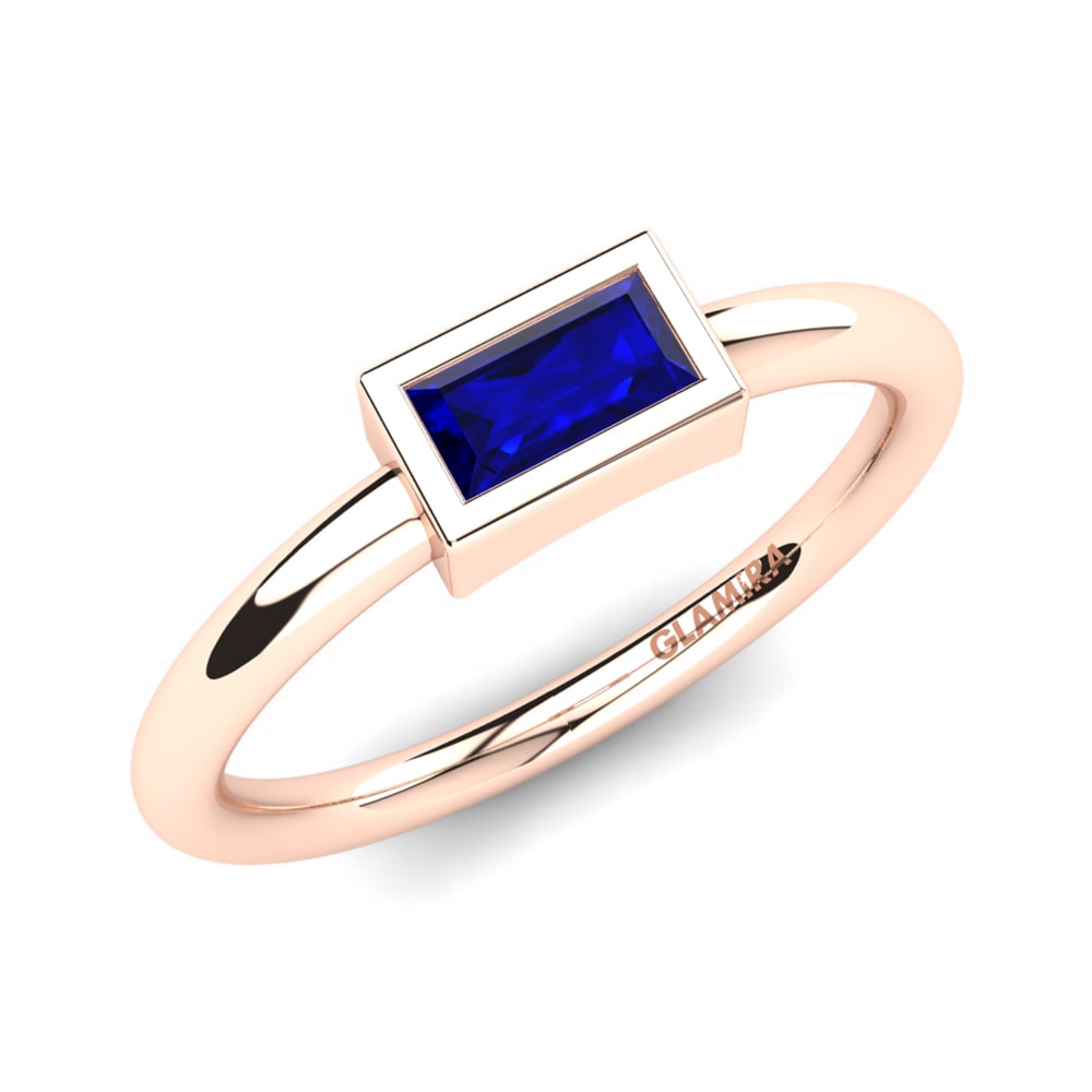 14k Oro Rosa Circonita Azul Oscuro Anillo Velius