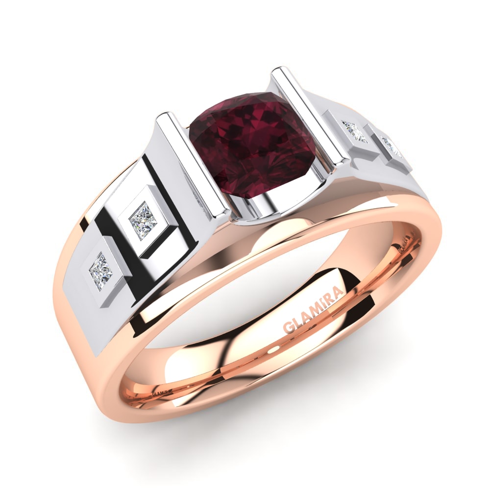 9ct Rose & White Gold Garnet Men's Ring Vito