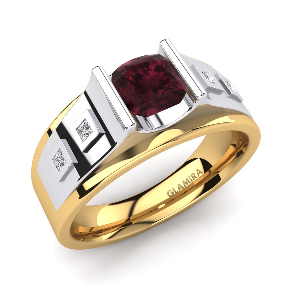 9ct Yellow / White Gold Garnet Men's Ring Vito