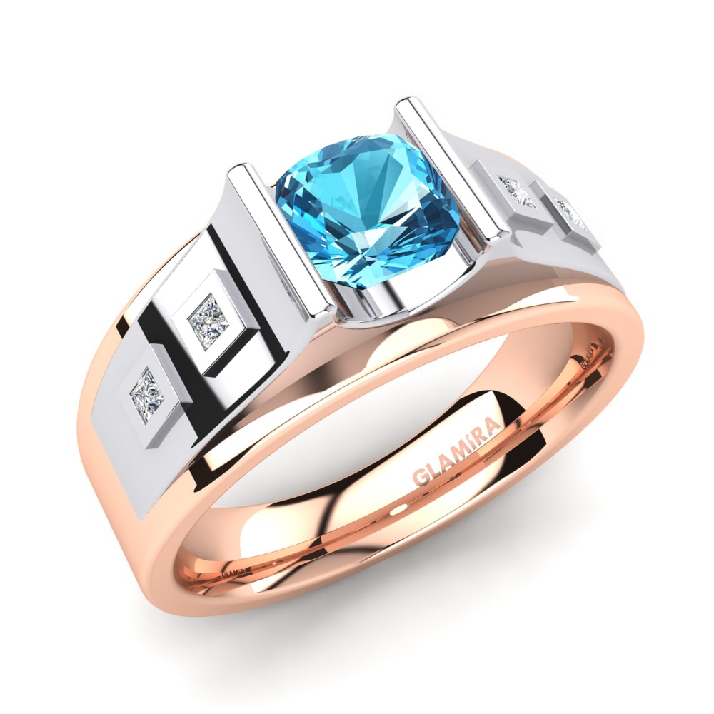 14ct Rose & White Gold Blue Topaz Men's Ring Vito