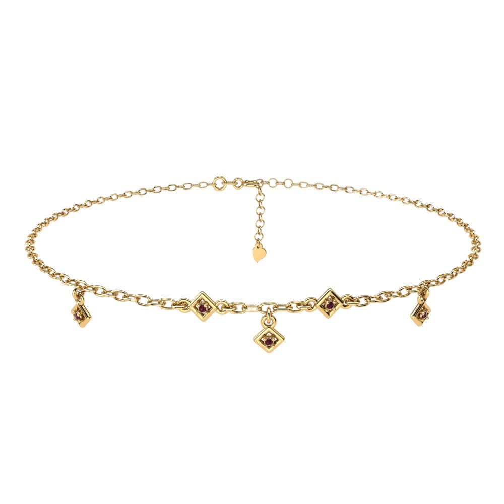 14ct Yellow Gold Garnet Women's Anklet Yaivelle