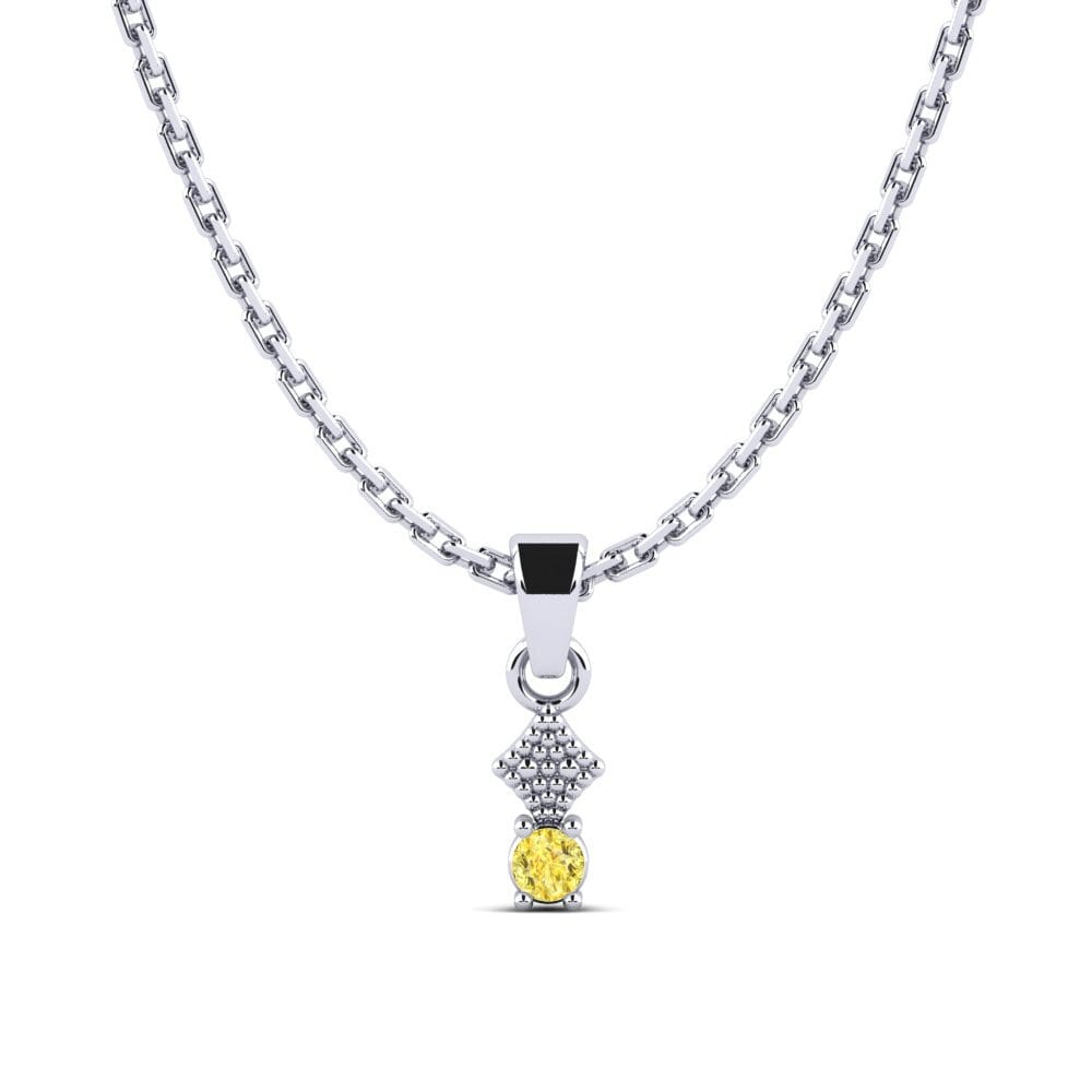 18k Oro Blanco Zafiro amarillo Colgante de Mujer Abariss