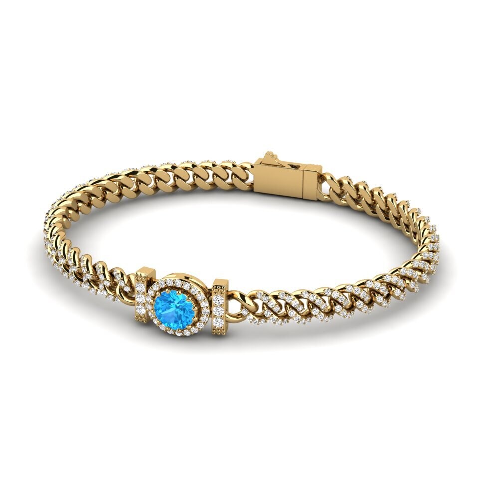 14k Oro Amarillo Topacio azul Pulsera de Mujer Abatan