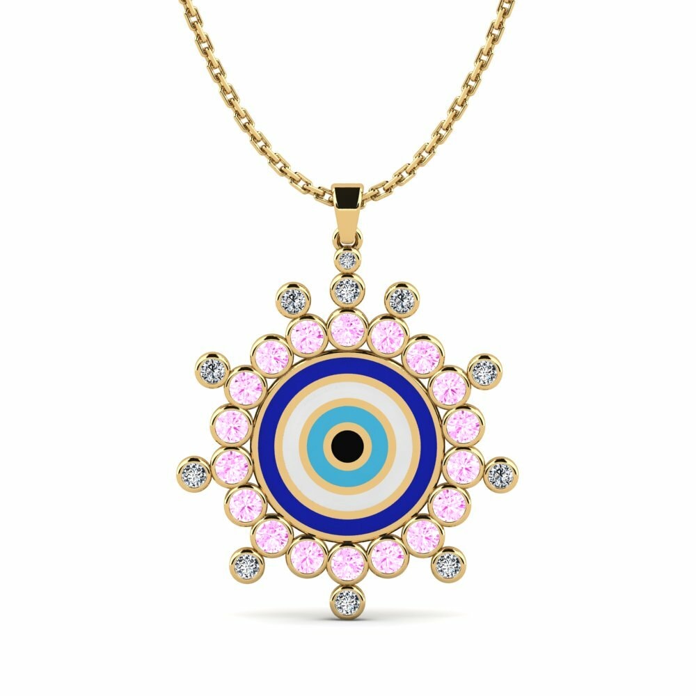Dây chuyền Vàng 9K Đá Sapphire Hồng Evil Eye