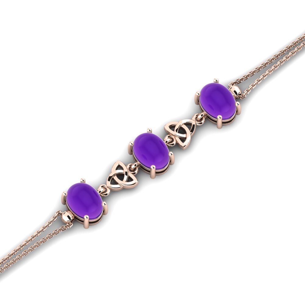 9k Oro Rosa Amatista Cabujón Pulsera de Mujer Abbellirsi