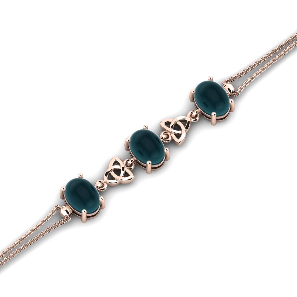 14k Rose Gold Cabochon London Blue Topaz Women's Bracelet Abbellirsi