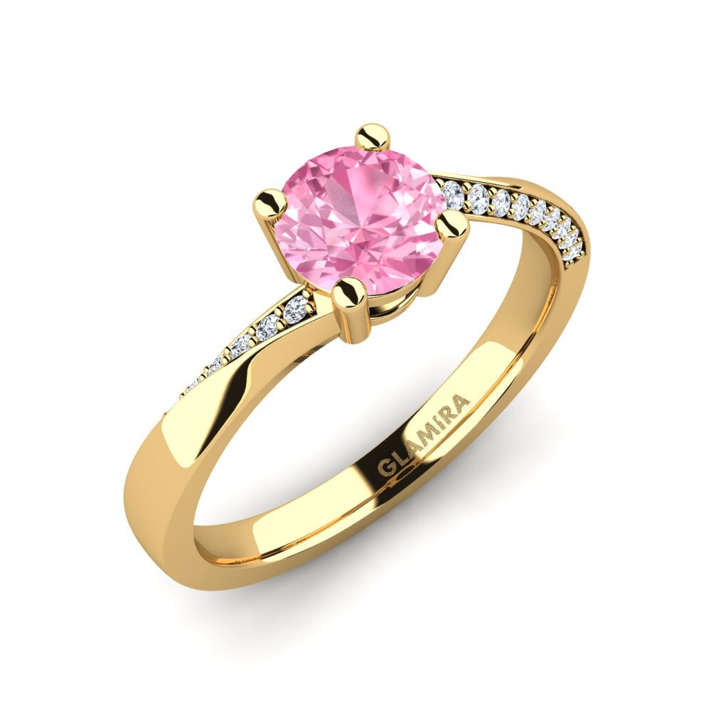 9k Oro Amarillo Zafiro Rosado Anillo de compromiso Abella 0.8crt