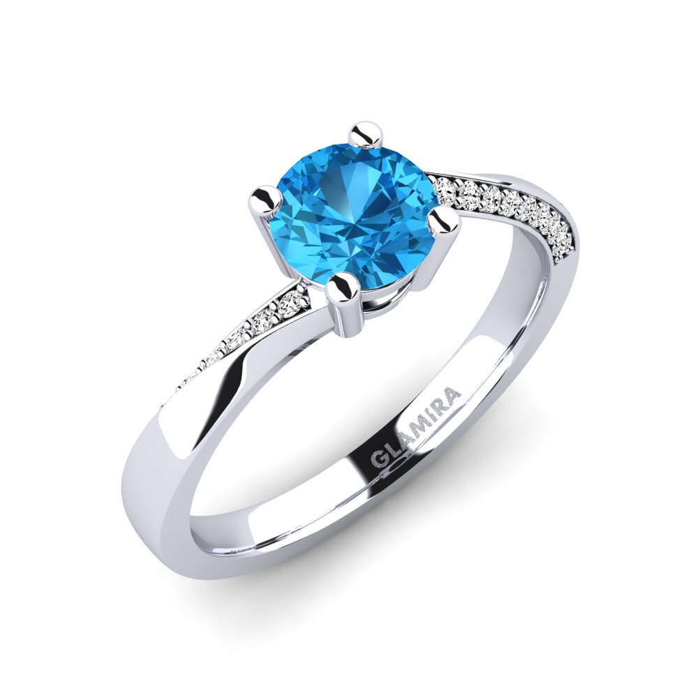 18k Oro blanco Topacio azul Anillo Abella 0.8crt
