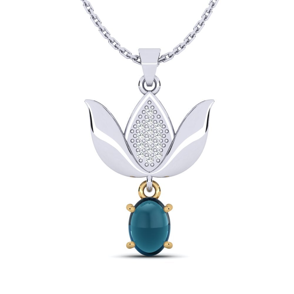 14ct White & Yellow Gold Cabochon London Blue Topaz Women's Pendant Aberama