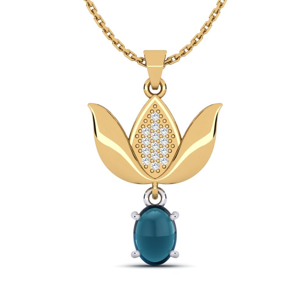 9k Oro Amarillo & Blanco Topacio Azul Londres Cabujón Colgante de Mujer Aberama