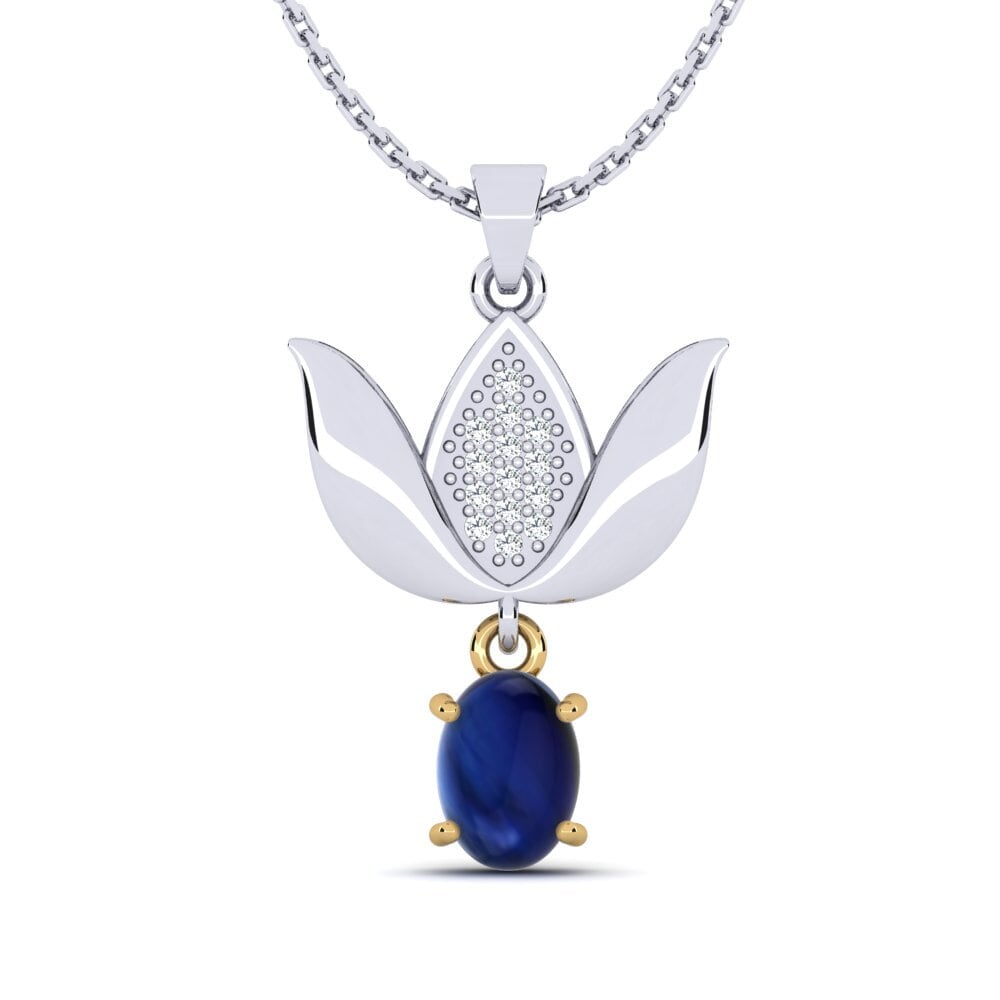 14ct White & Yellow Gold Cabochon Sapphire Women's Pendant Aberama