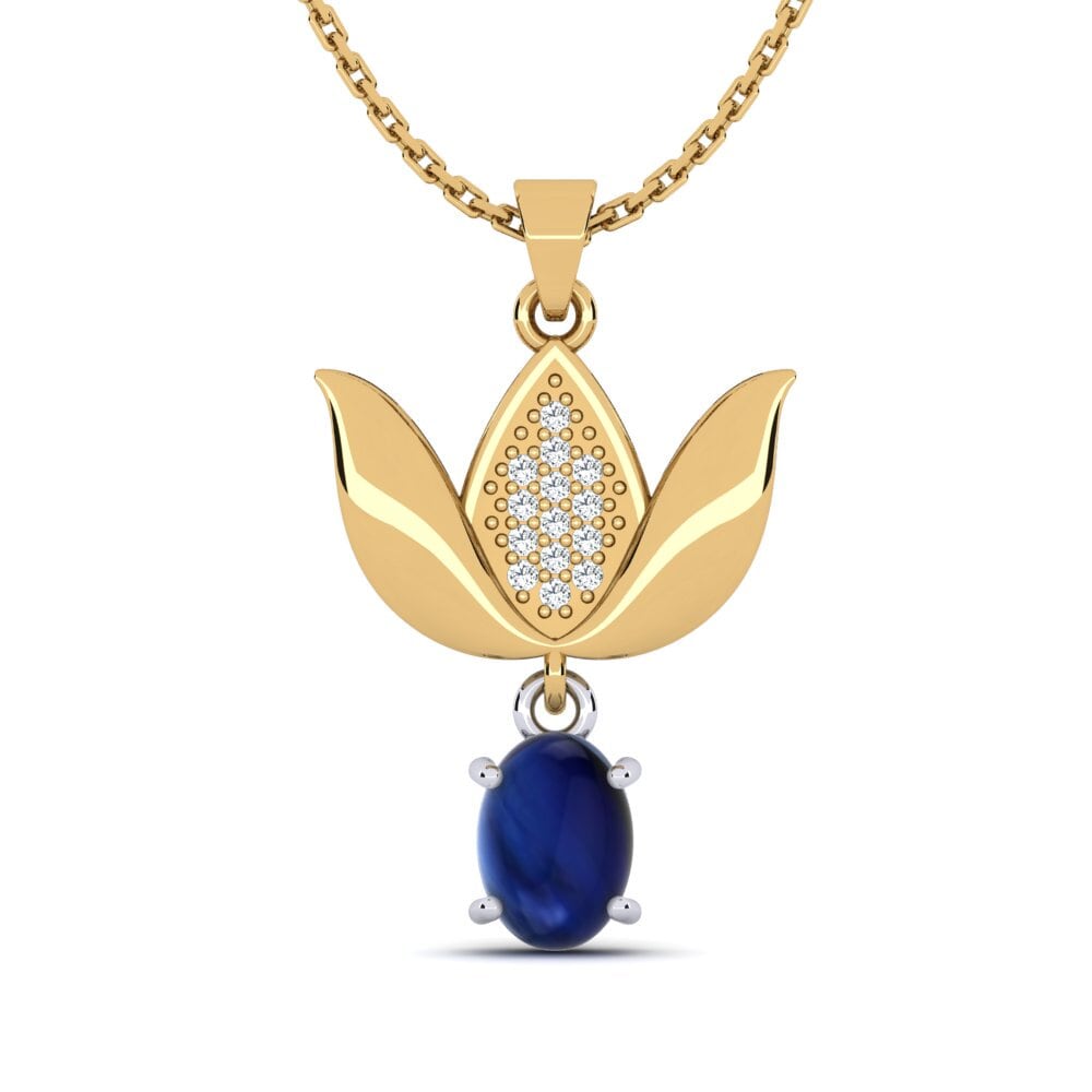 14ct Yellow & White Gold Cabochon Sapphire Women's Pendant Aberama