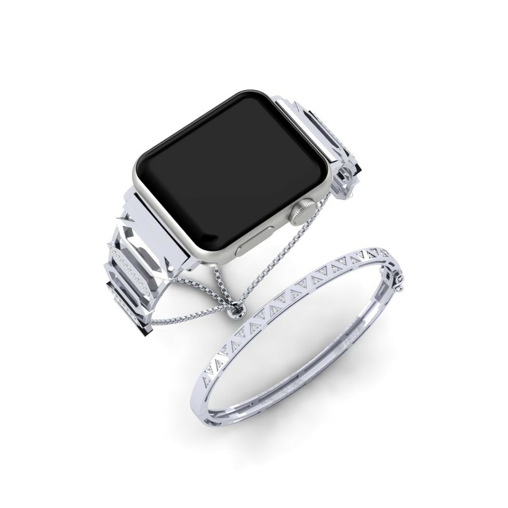 Joyería Tech Apple Watch® Abience Set Acero inoxidable / Oro Blanco 585 Zafiro blanco