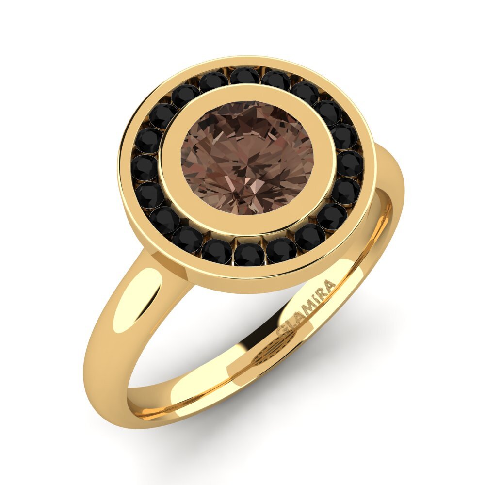 18k Oro Amarillo Cuarzo humo Anillo de compromiso Abigail