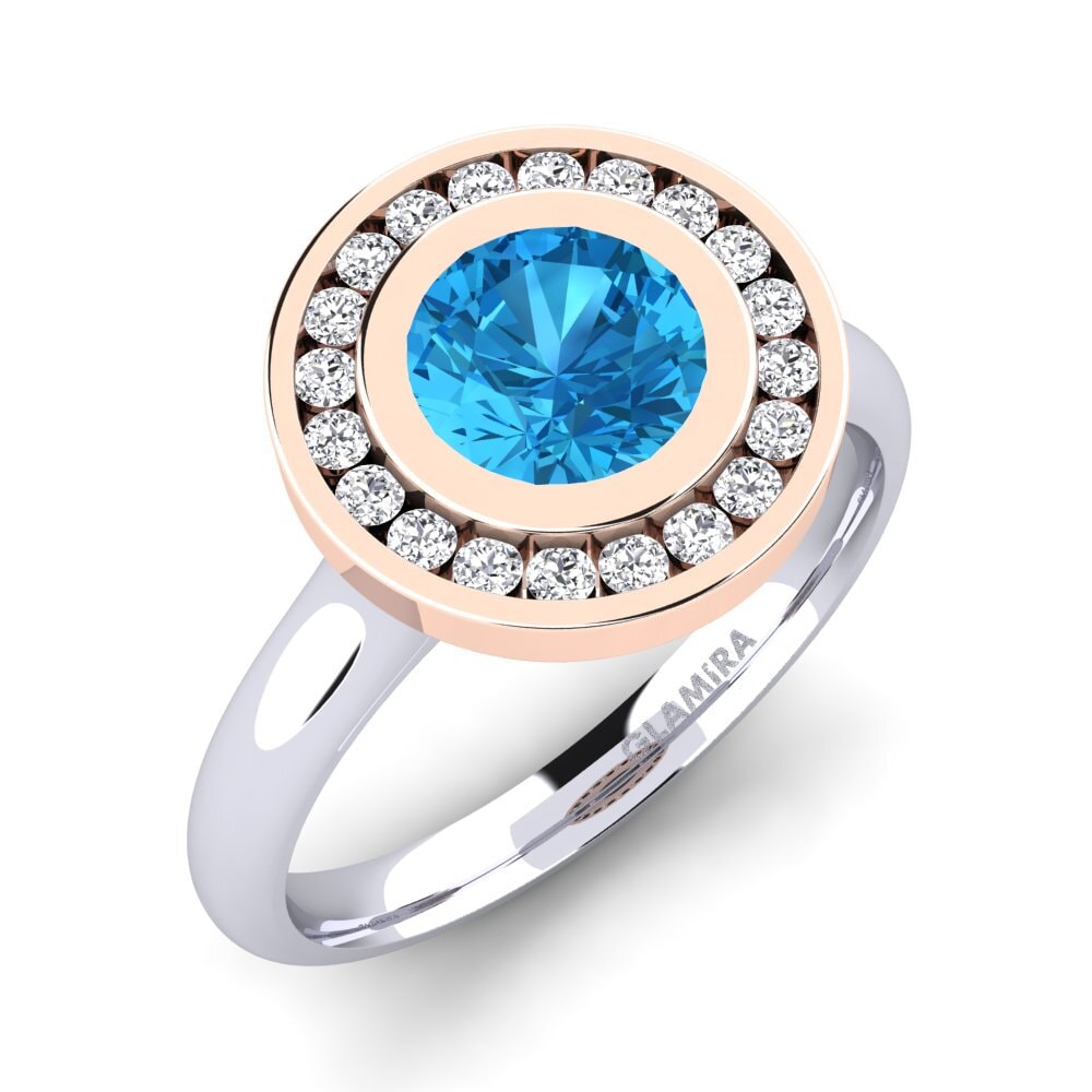 14ct White & Rose Gold Blue Topaz Engagement Ring Abigail