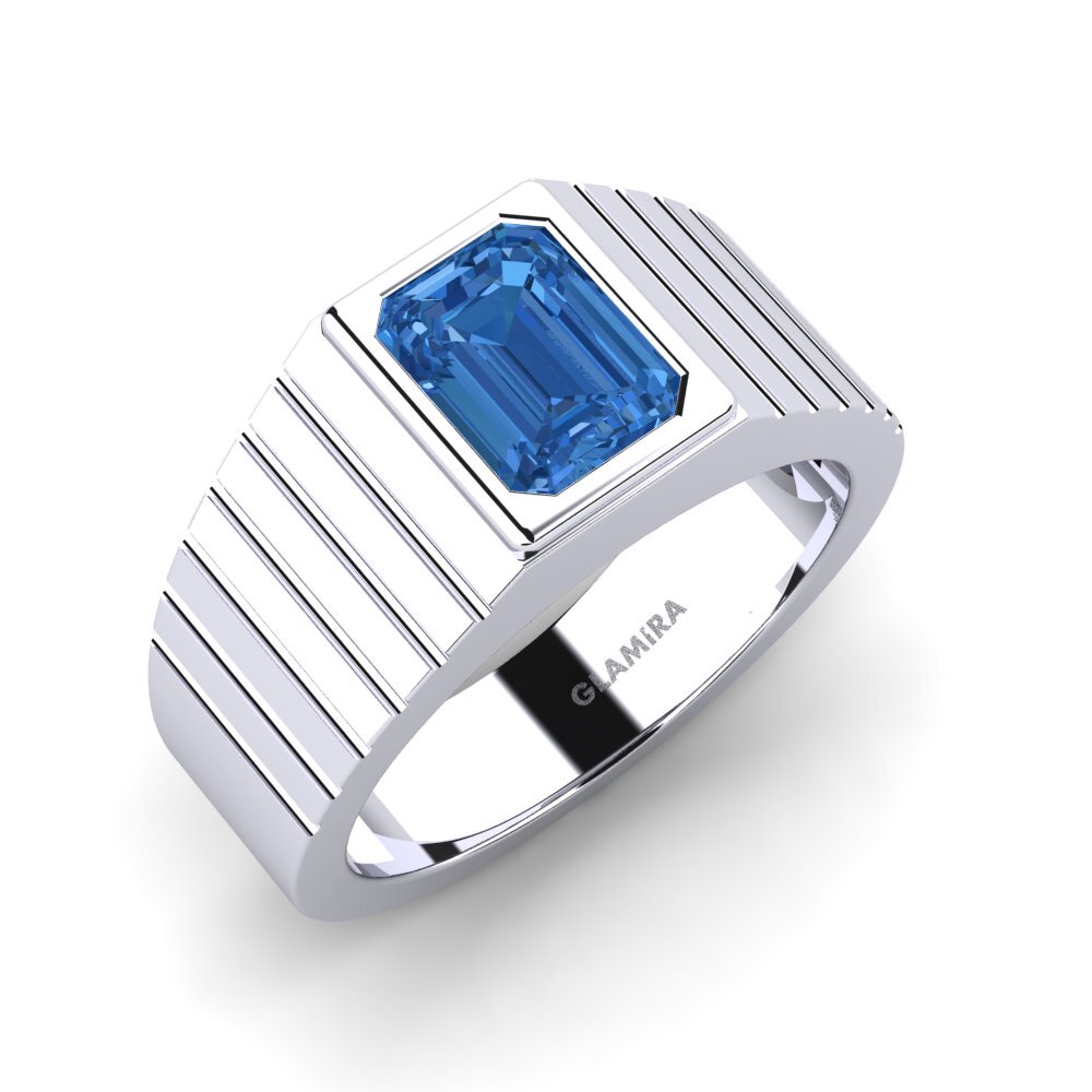 Oro Bianco 585 Zircone Blu Scuro Anello da uomo Abreger