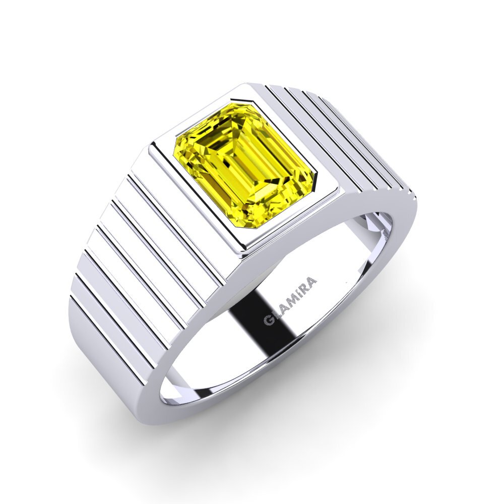 Oro Bianco 585 Diamante Giallo Anello da uomo Abreger
