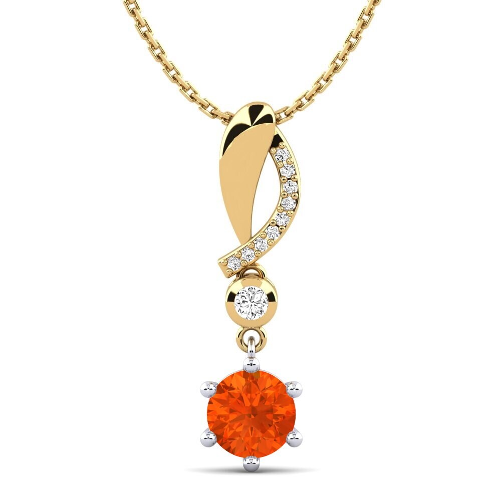 14k Oro Amarillo & Blanco Ópalo Fuego Colgante de Mujer Acalpha