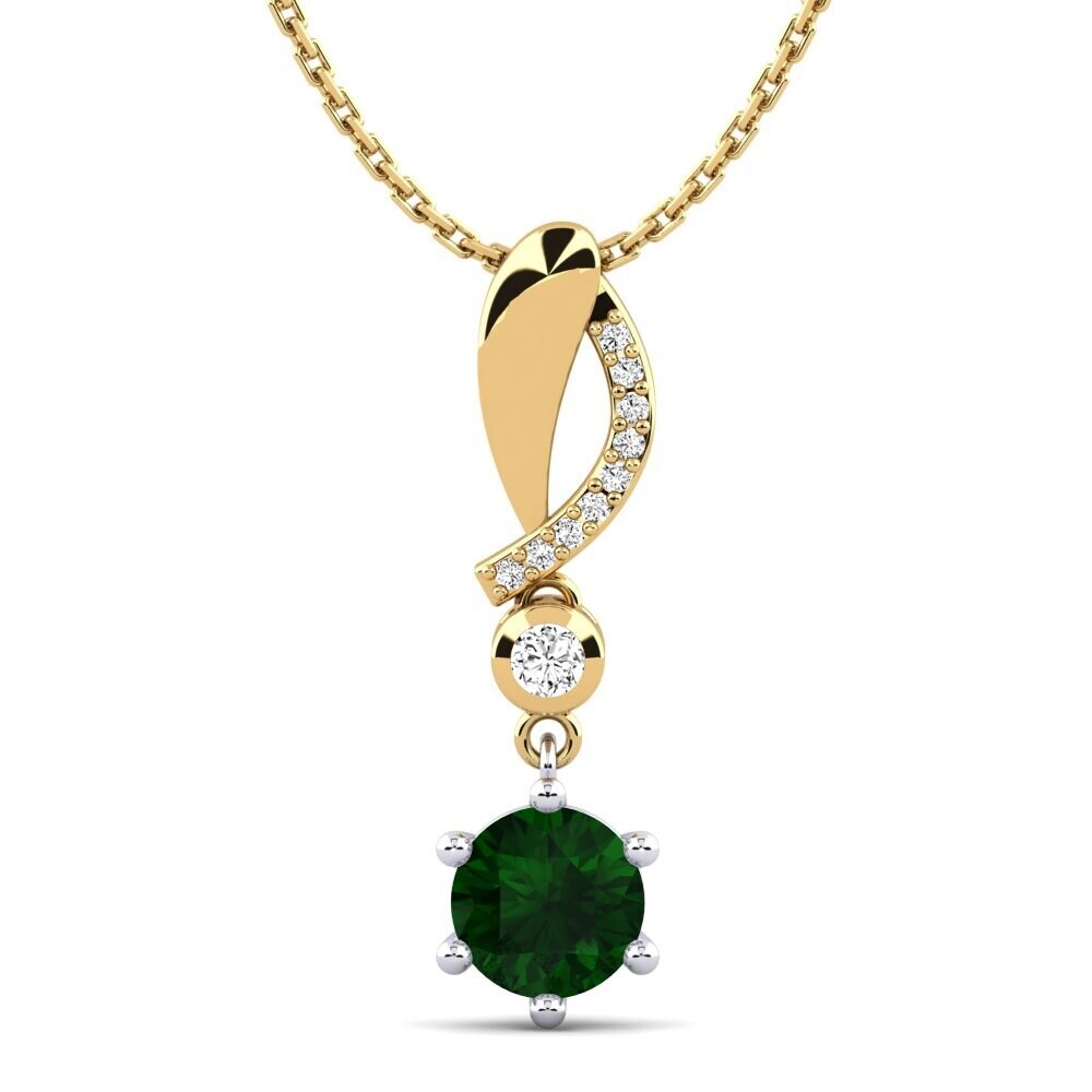 14k Oro Amarillo & Blanco Turmalina verde Colgante de Mujer Acalpha
