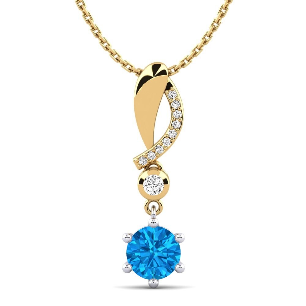 14k Oro Amarillo & Blanco Topacio azul Colgante de Mujer Acalpha