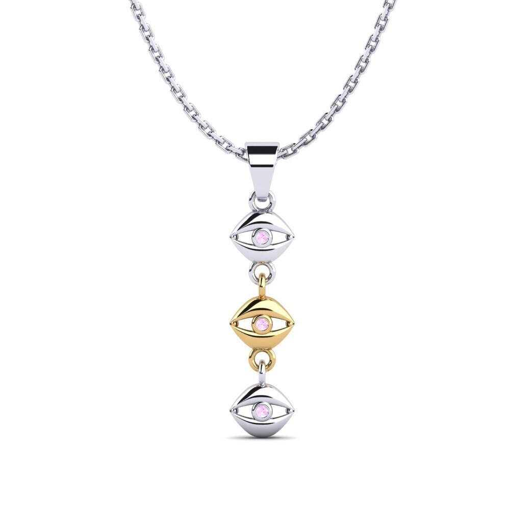 18k Oro Blanco & Amarillo Zafiro Rosado Colgante de Mujer Accurryer