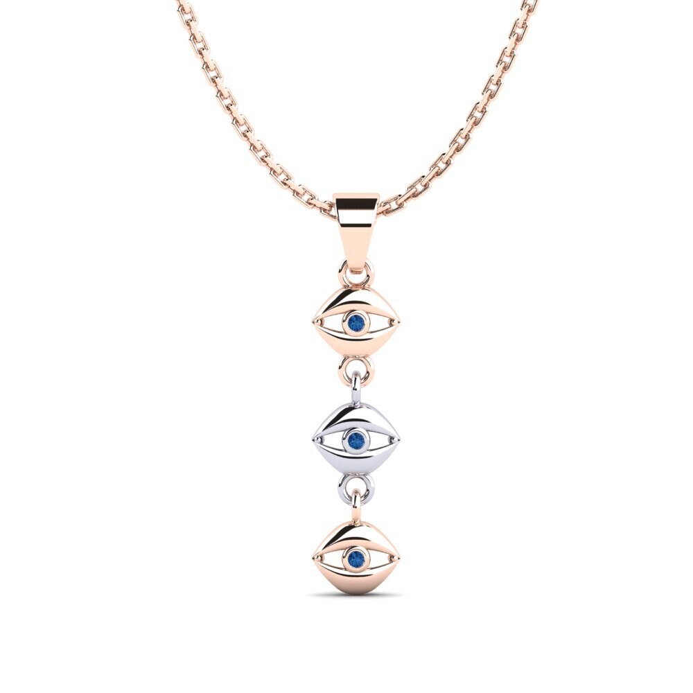 9k Oro Rosa & Blanco Circonita Azul Oscuro Colgante de Mujer Accurryer