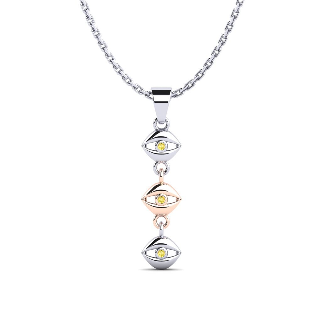 14k Oro Blanco & Rosa Zafiro amarillo Colgante de Mujer Accurryer