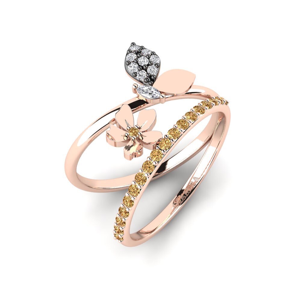 Round 0.224 Carat Flower Brown Diamond 14k Rose Gold with Black Rhodium Ring Acephali